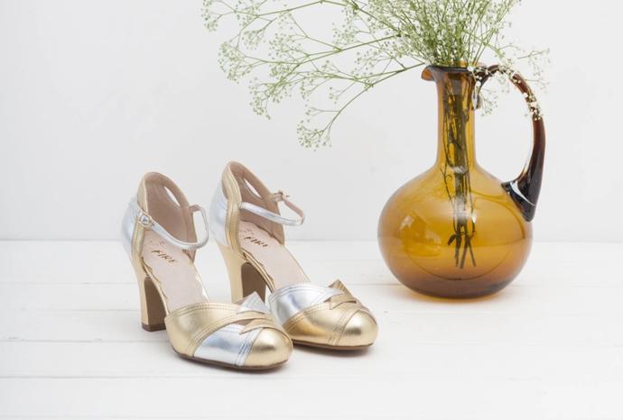 Grace metallic gold and silver leather Mary Jane by Miss L Fire. 