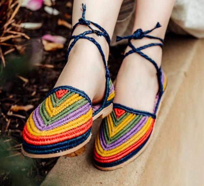 Casablanca flat beach sandals in woven raffia by Miss L Fire
