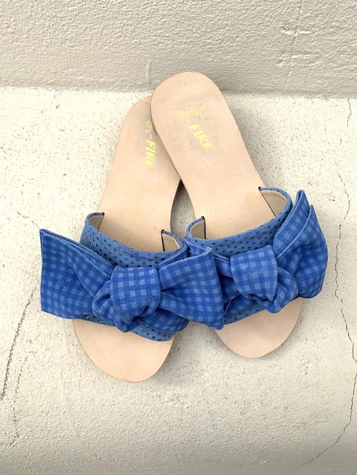 Serafina blue gingham slide with bow detail by British Designer Miss L Fire